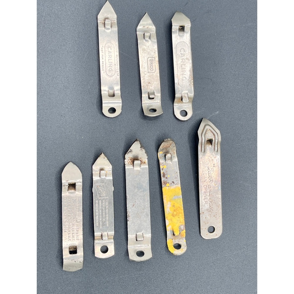 Lot of 8 Vintage Metal Can Bottle Openers Church Key Carling Ekco Quick and Easy